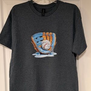 Gildan Dark Heather T-Shirt with Baseball Glove Graphic Adult Size Large